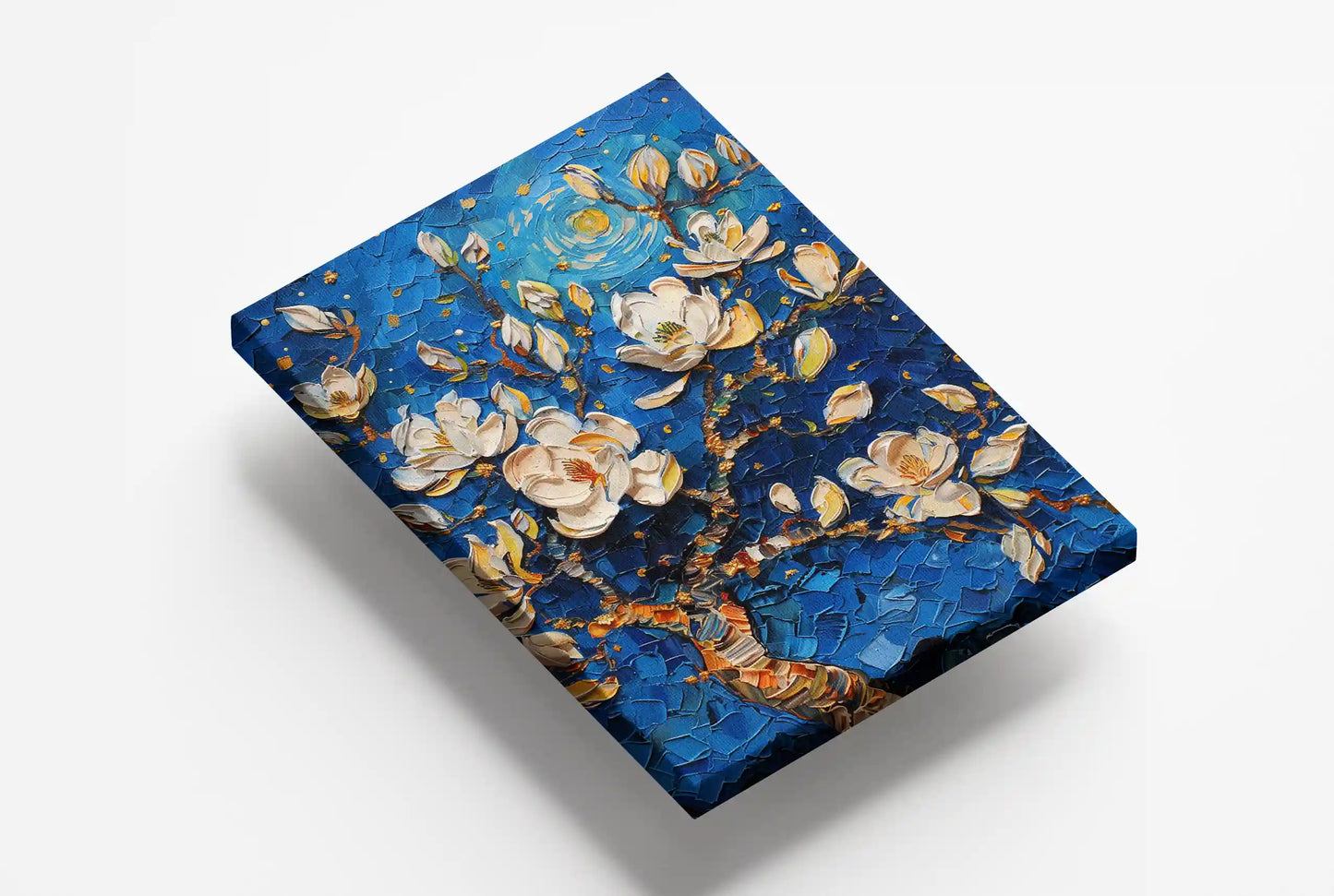 Obraz na płótnie Vincent van Gogh białe kwiaty na niebieskim tle