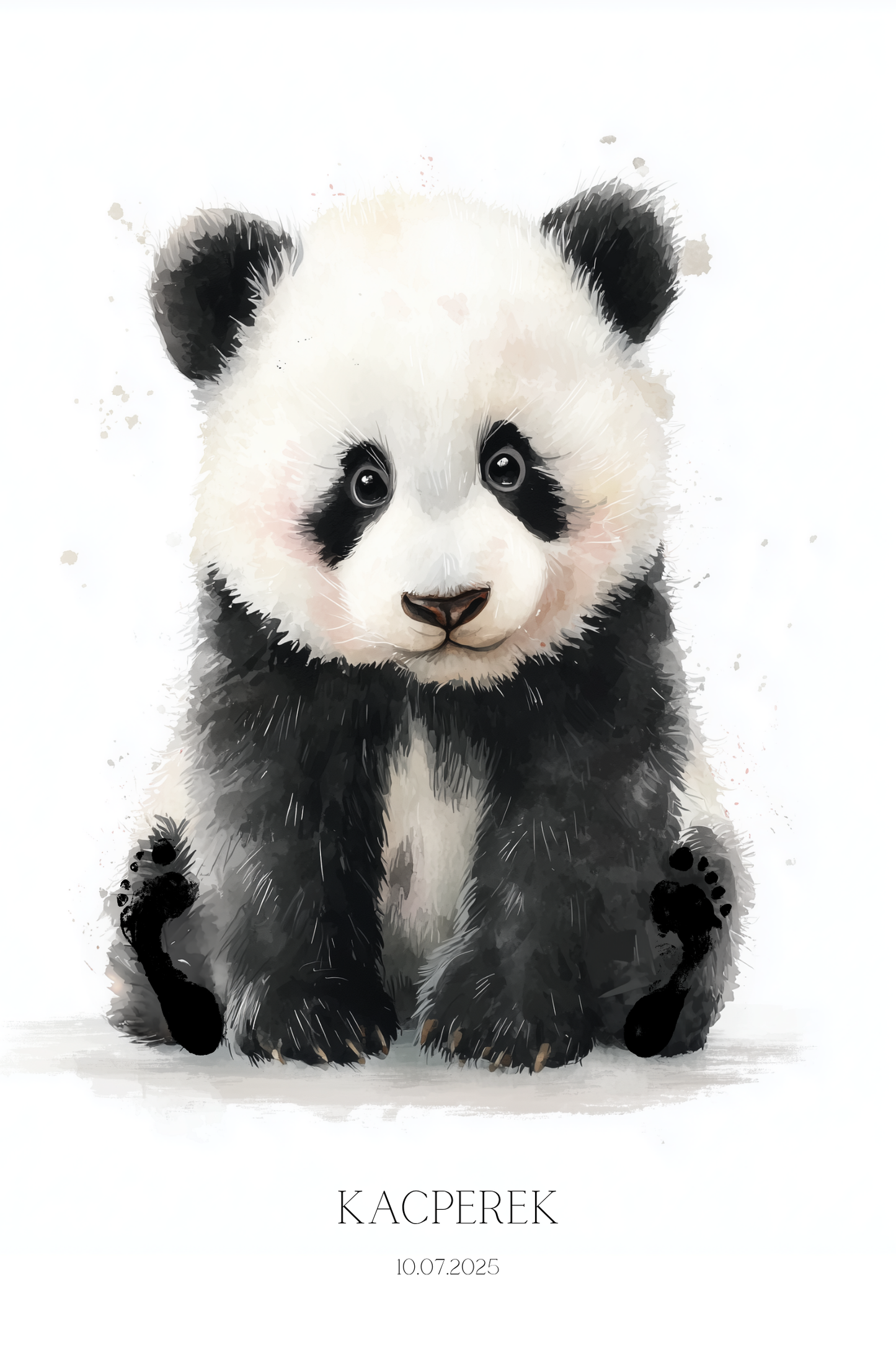 Obraz na płótnie — panda z odciskami stópek i imieniem dziecka 30x45
