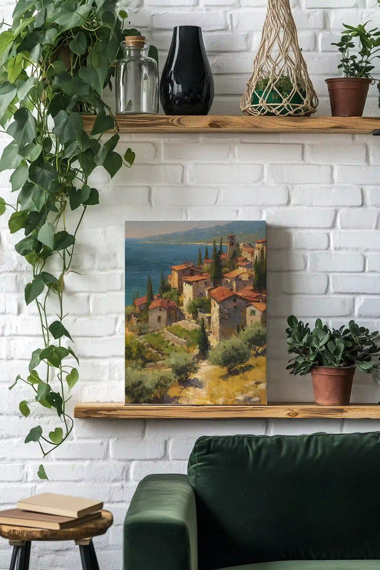 Obraz na płótnie — śródziemnomorska wioska z widokiem na morze