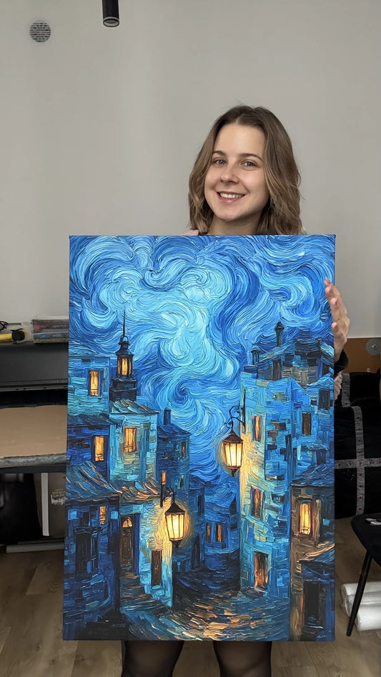 Obraz na płótnie — nocne miasto, styl Van Gogha