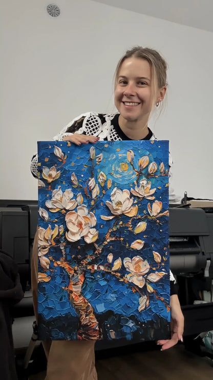 Obraz na płótnie Vincent van Gogh białe kwiaty na niebieskim tle