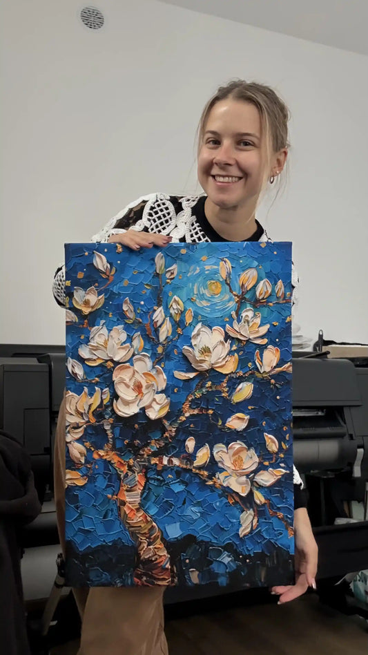 Obraz na płótnie Vincent van Gogh białe kwiaty na niebieskim tle
