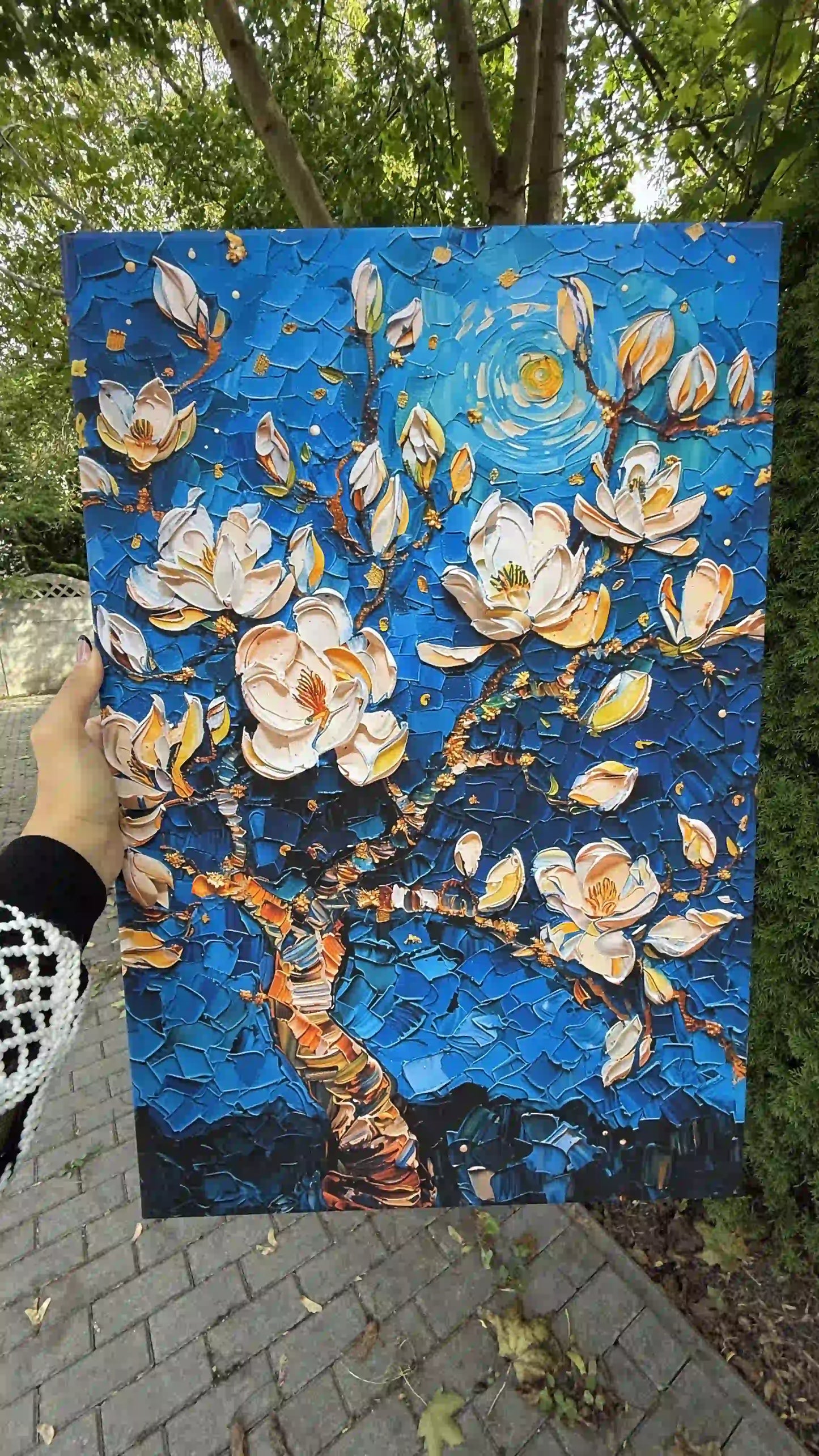 Obraz na płótnie Vincent van Gogh białe kwiaty na niebieskim tle