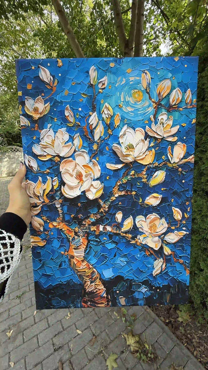 Obraz na płótnie Vincent van Gogh białe kwiaty na niebieskim tle
