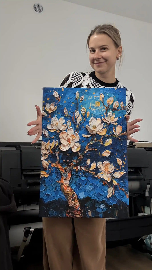 Obraz na płótnie Vincent van Gogh białe kwiaty na niebieskim tle