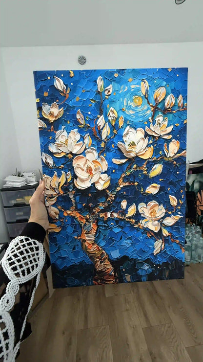 Obraz na płótnie Vincent van Gogh białe kwiaty na niebieskim tle