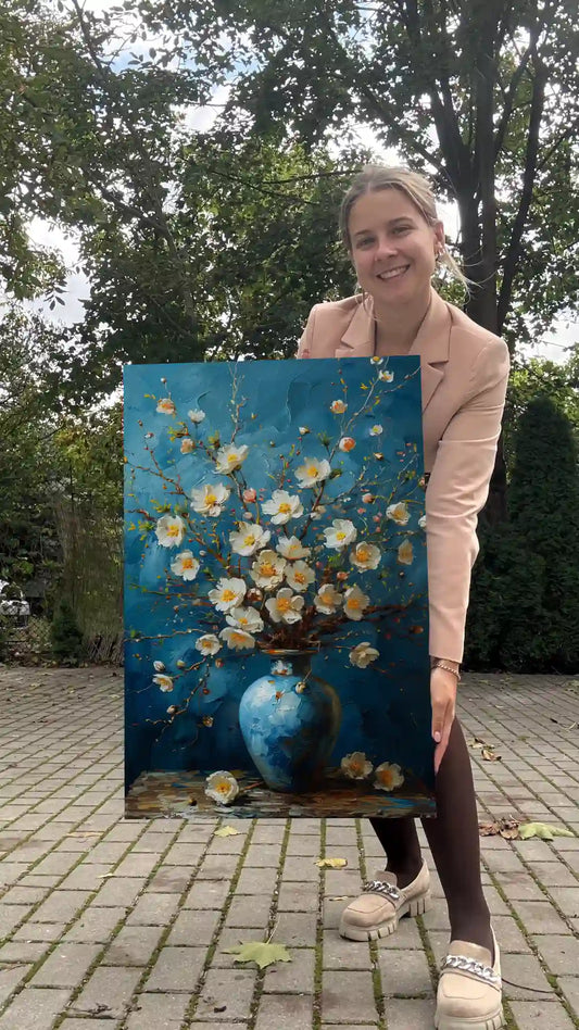 Obraz na płótnie Vincent van Gogh białe kwiaty w niebieskim wazonie