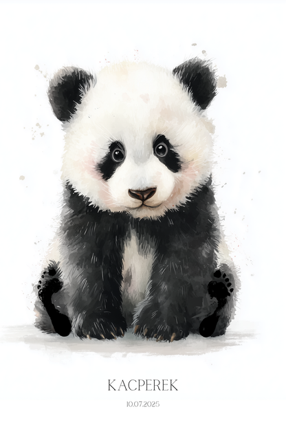 Obraz na płótnie — panda z odciskami stópek i imieniem dziecka 30x45