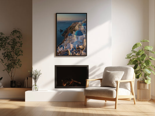 Plakat z krajobrazem Santorini
