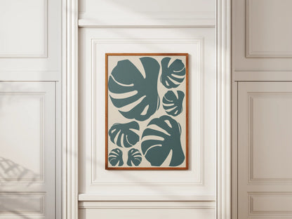 Plakat botaniczny liście monstery Turquoise Blue