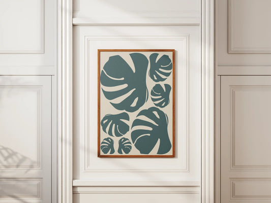 Plakat botaniczny liście monstery Turquoise Blue