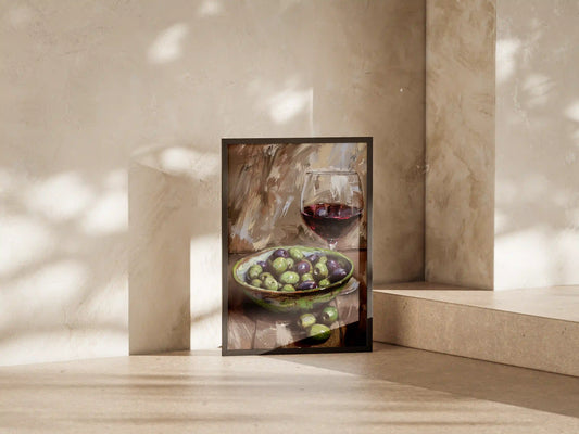 Plakat botaniczny oliwki i wino Olives and wine