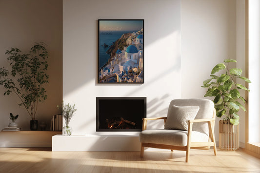 Plakat z krajobrazem Santorini