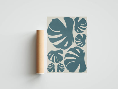 Plakat botaniczny liście monstery Turquoise Blue