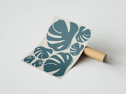 Plakat botaniczny liście monstery Turquoise Blue