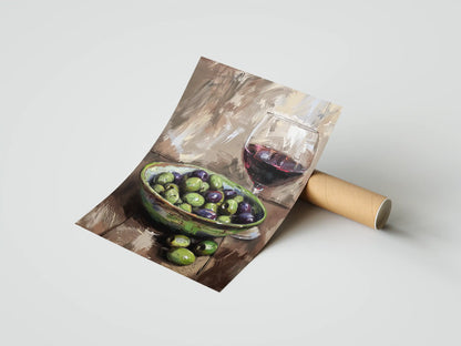 Plakat botaniczny oliwki i wino Olives and wine
