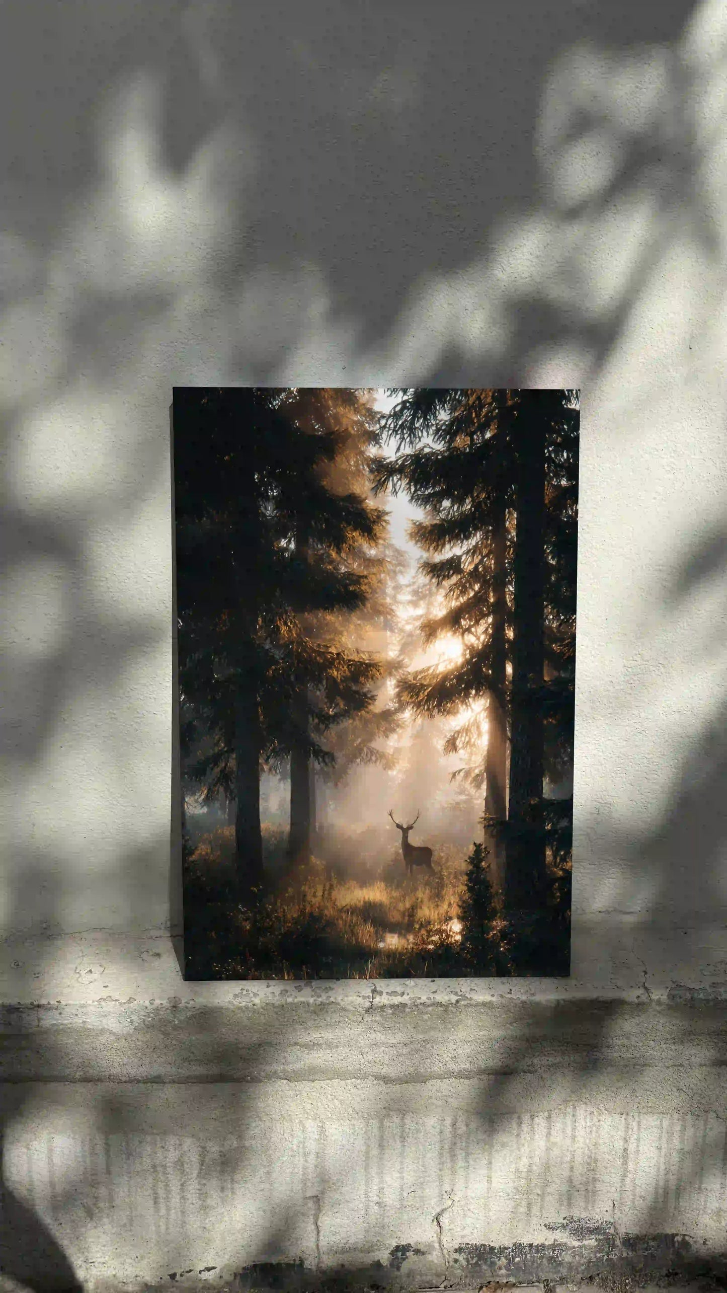 Obraz na płótnie — jeleń w porannej mgle wśród sosen