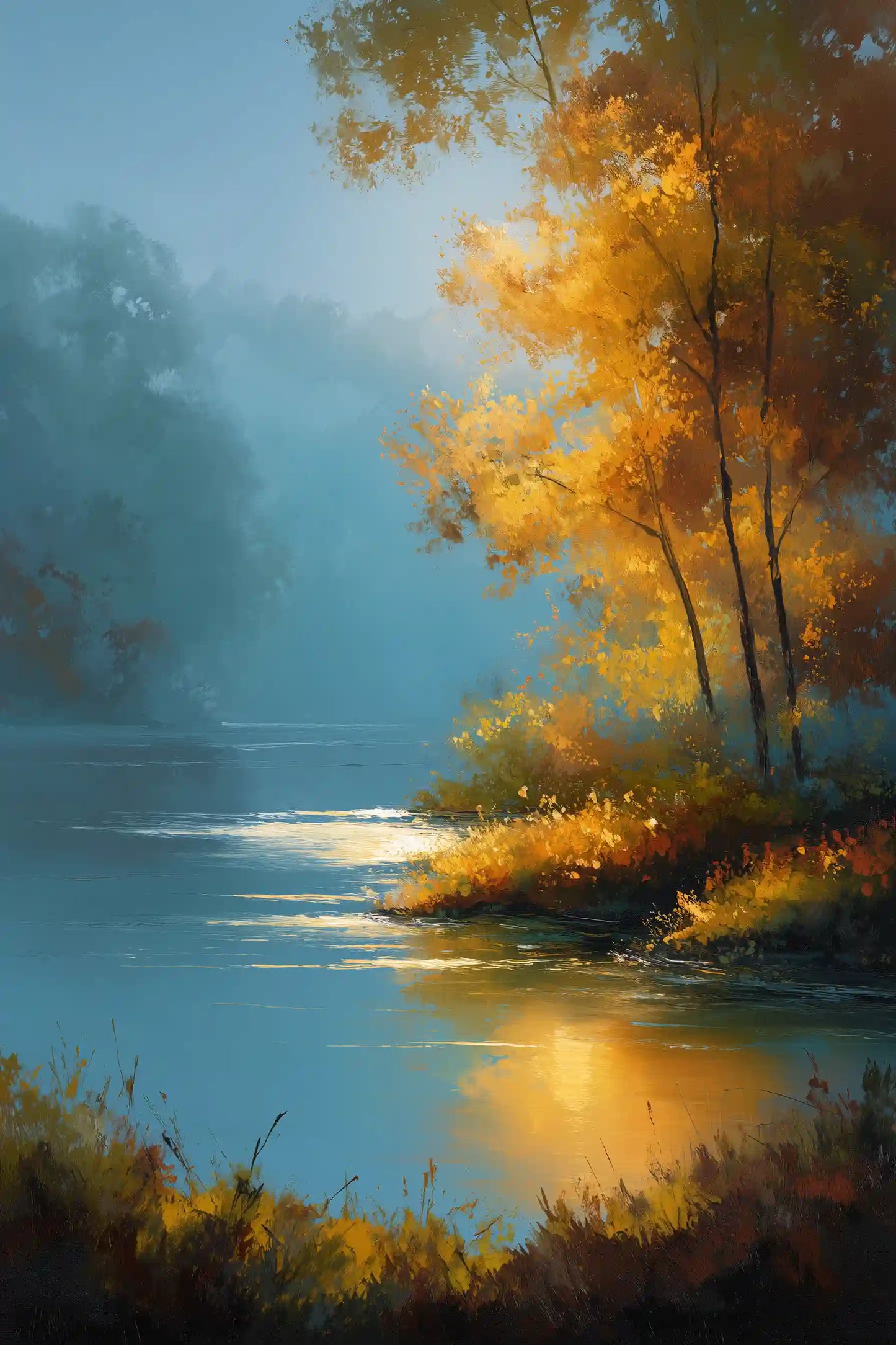 Obraz na płótnie — jesienne jezioro w słońcu