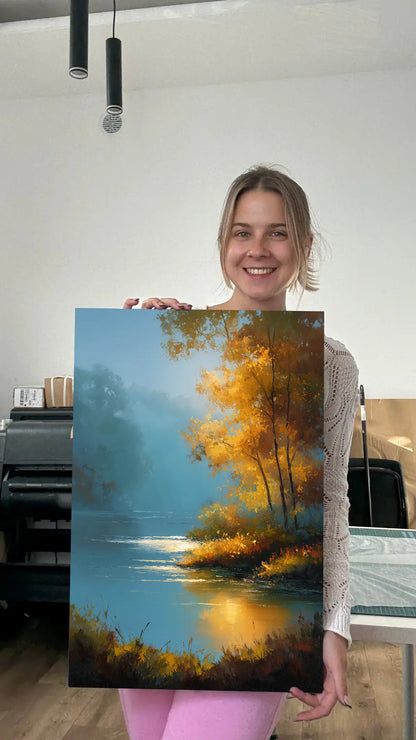 Obraz na płótnie — jesienne jezioro w słońcu