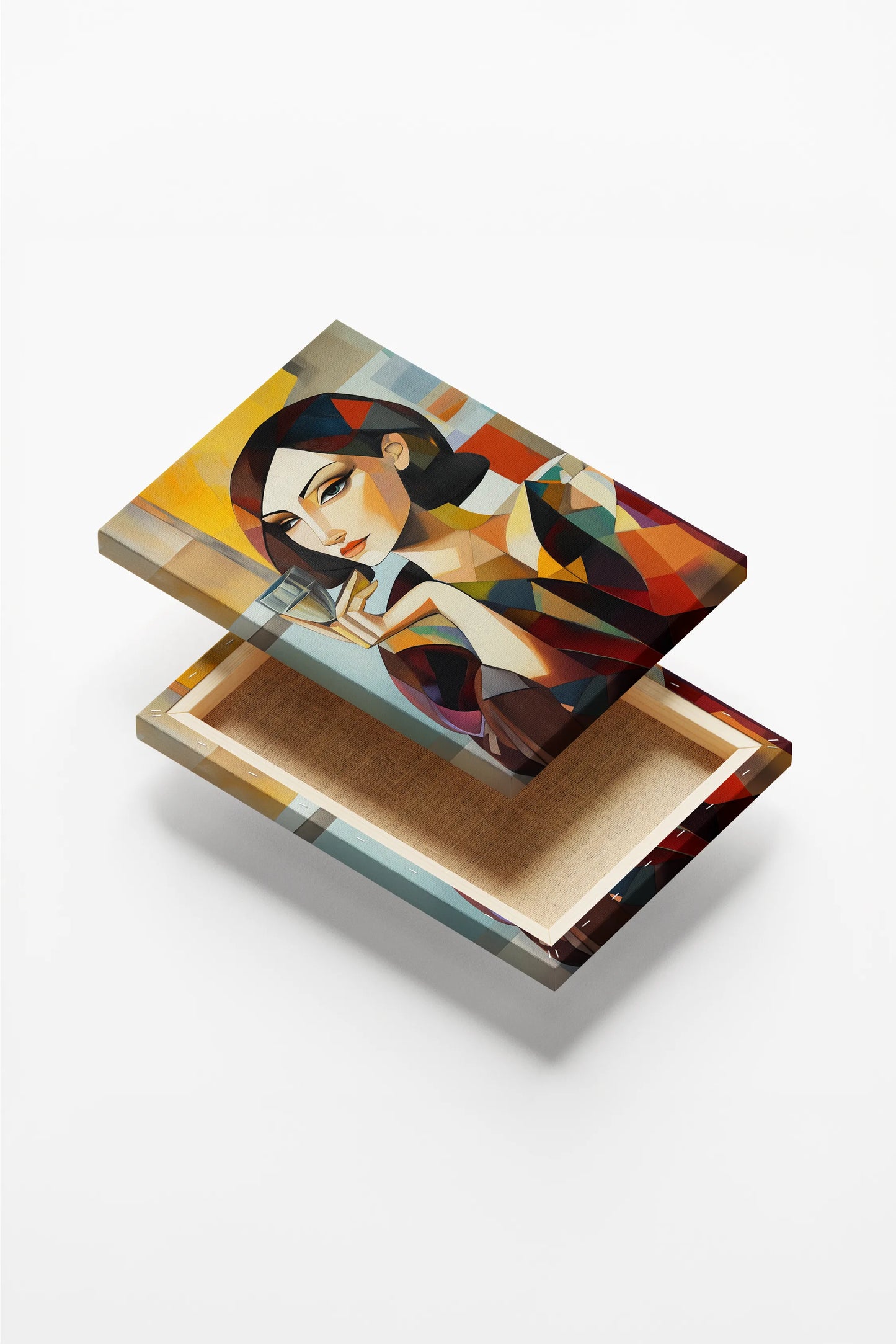 Obraz na płótnie — abstrakcyjny portret z kieliszkiem w stylu kubistycznym