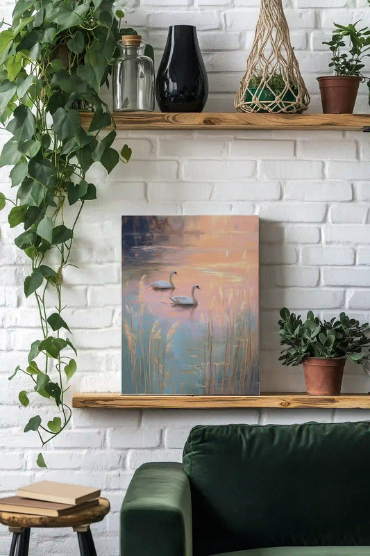 Obraz na płótnie — łabędzie o zachodzie słońca