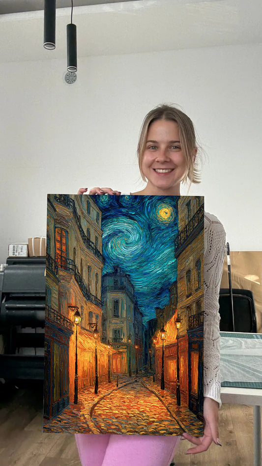 Obraz na płótnie — gwiaździste niebo nad europejską uliczką