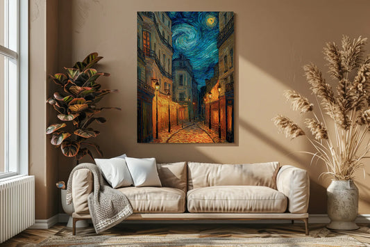 Obraz na płótnie — gwiaździste niebo nad europejską uliczką