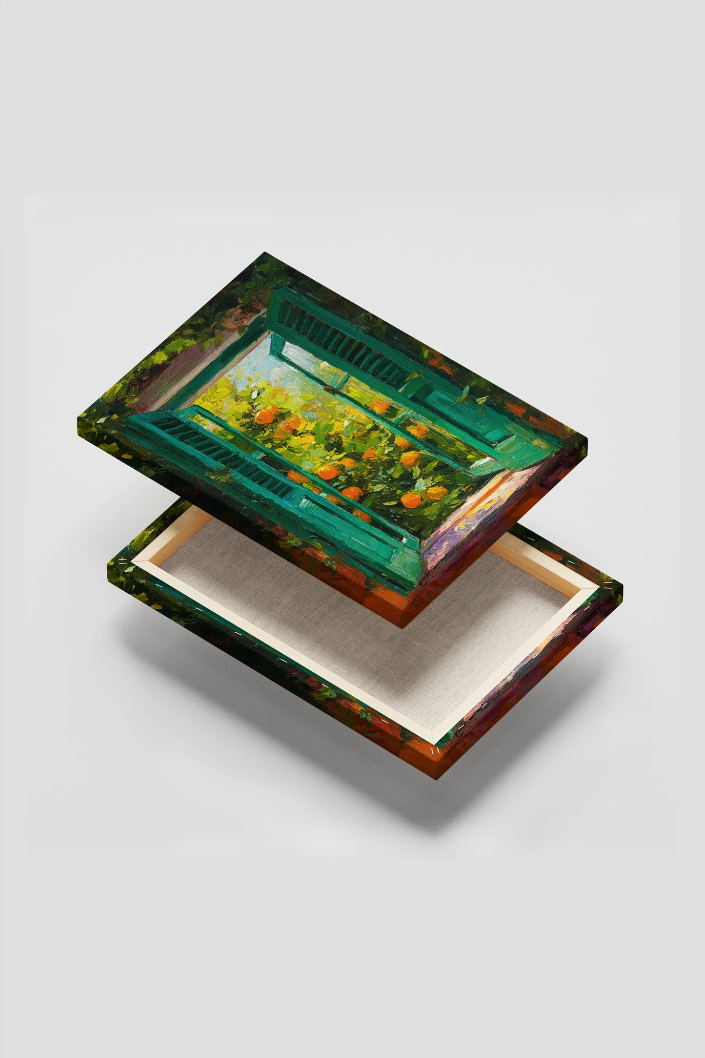 Obraz na płótnie — otwarte okno z widokiem na pomarańczowy sad