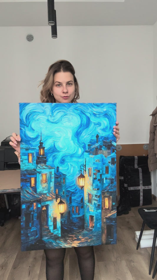 Obraz na płótnie — nocne miasto, styl Van Gogha