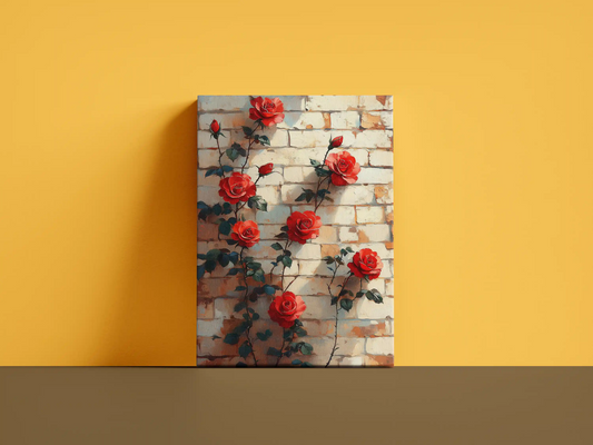 Obraz na płótnie — czerwone róże na tle cegły