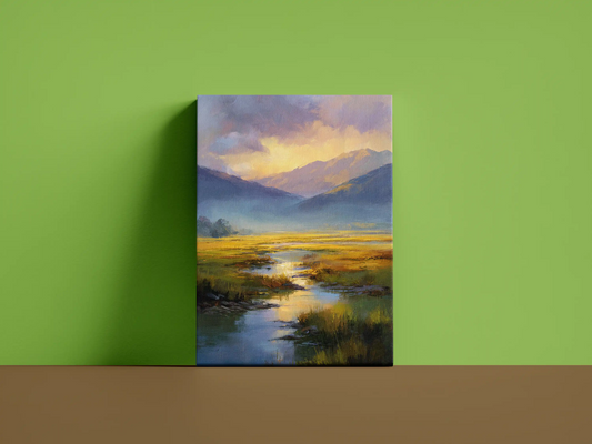 Obraz na płótnie — pejzaż z górami i strumieniem