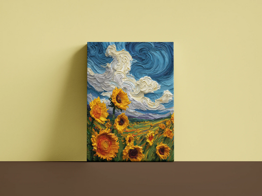 Obraz na płótnie — pole słoneczników, druk w stylu impasto