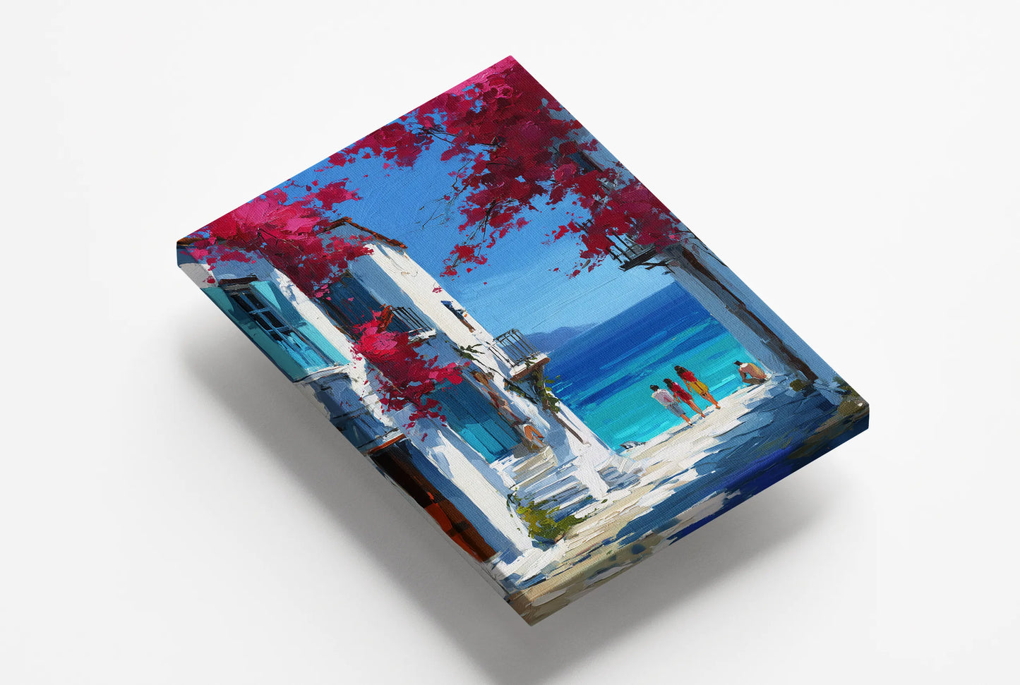 Obraz na płótnie — śródziemnomorska uliczka z bugenwillą i widokiem na morze