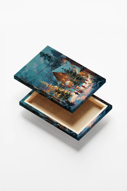 Obraz na płótnie — zimowa scena świąteczna z choinką