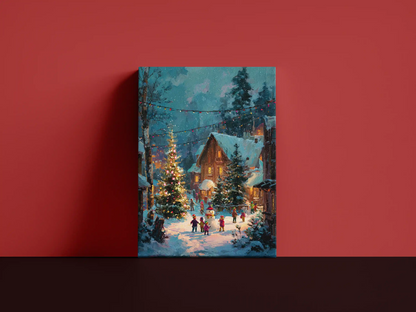 Obraz na płótnie — zimowa scena świąteczna z choinką