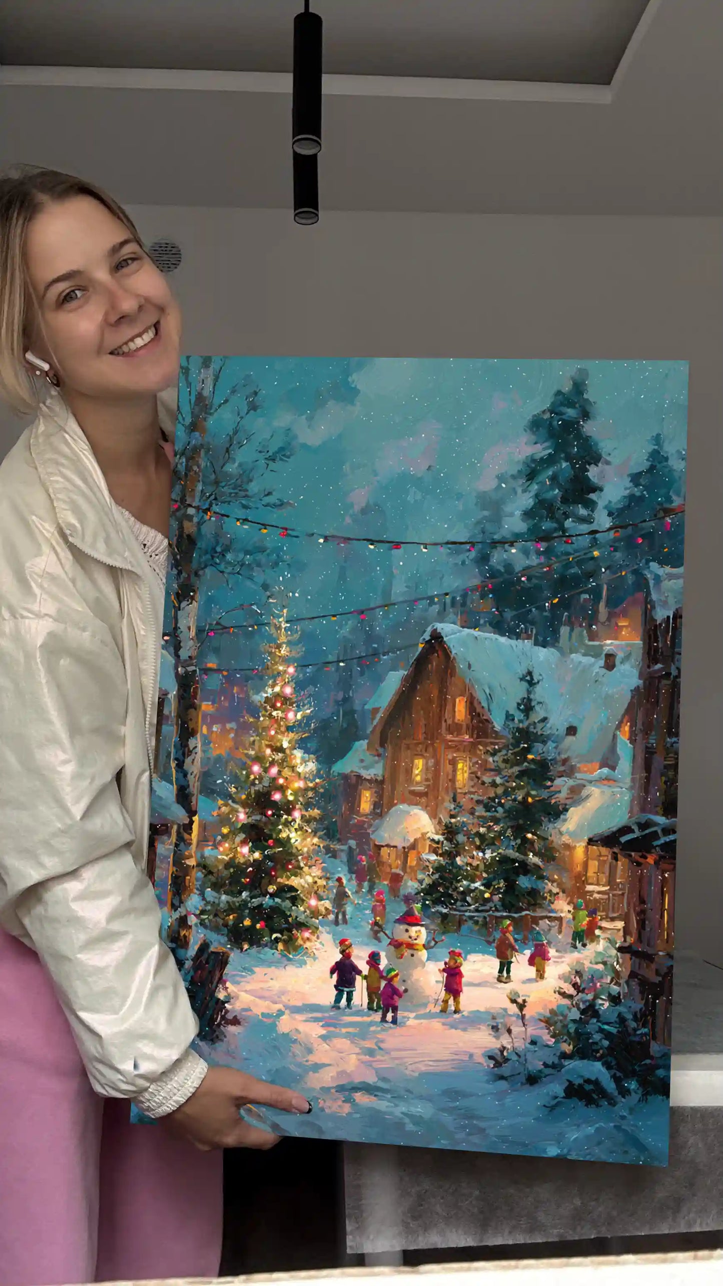 Obraz na płótnie — zimowa scena świąteczna z choinką